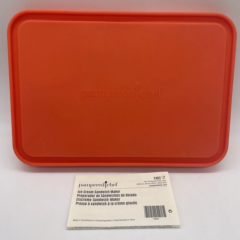NEW Pampered Chef Ice Cream Sandwich Maker #2493 Orange‎ Silicone + Instructions